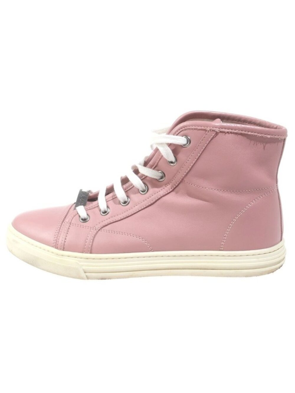 Gucci Logo Plate Leather Lace Up High-Top Sneakers Pink